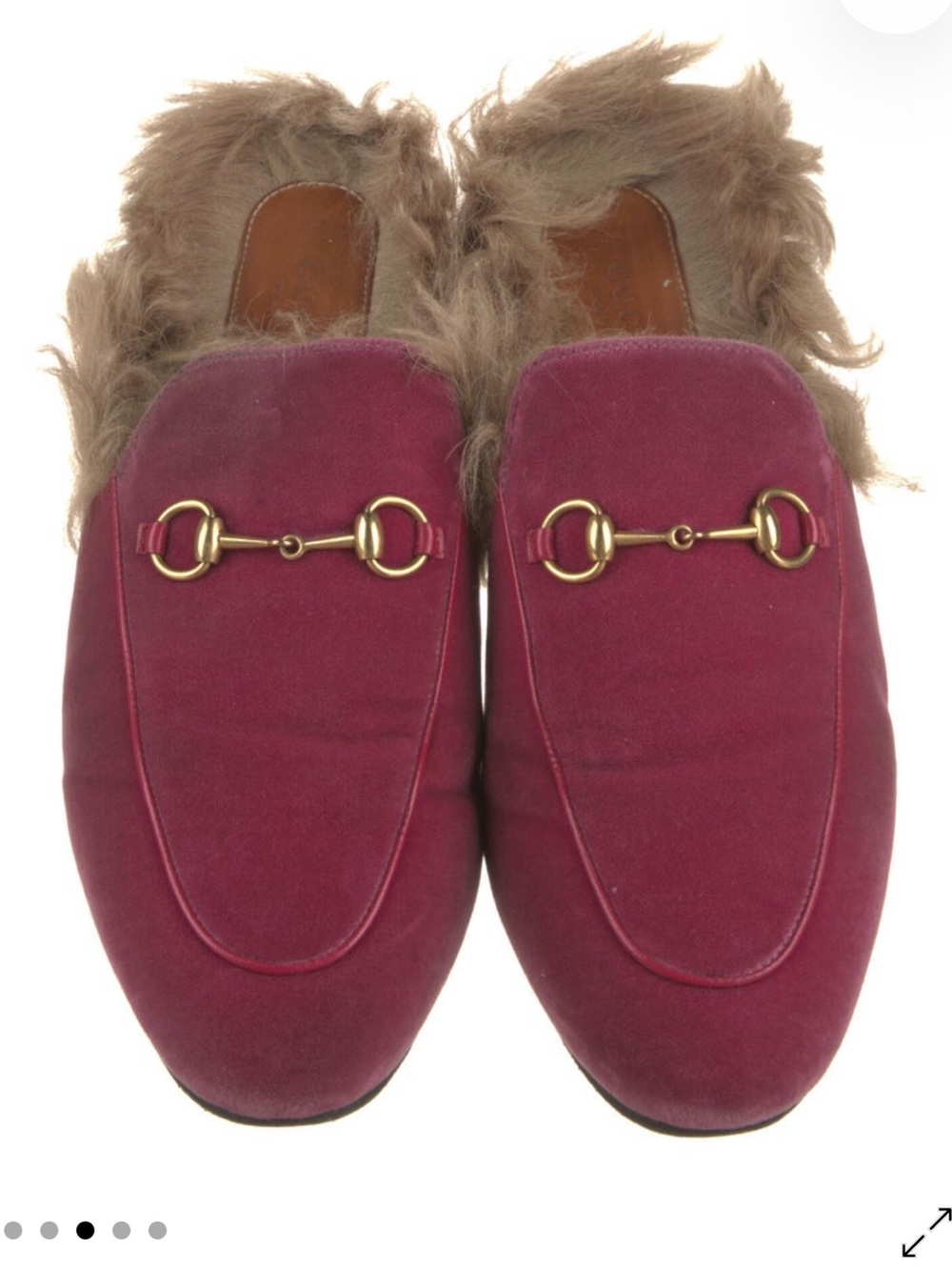 Gucci Burgundy Suede Horsebit Fur-Lined Mules